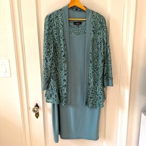 R&M Richards Formal 2-Piece Jacket & Dress in color Sage | Size 16W